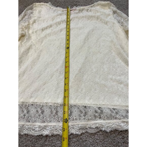 Vtg Woman Within Ivory Lace Long Sleeve Top 2X Stretch Sheer Sleeve Lined Boho - Picture 5 of 7